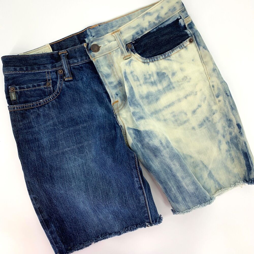 Abercrombie Fitch bleach color block denim shorts button fly size 30